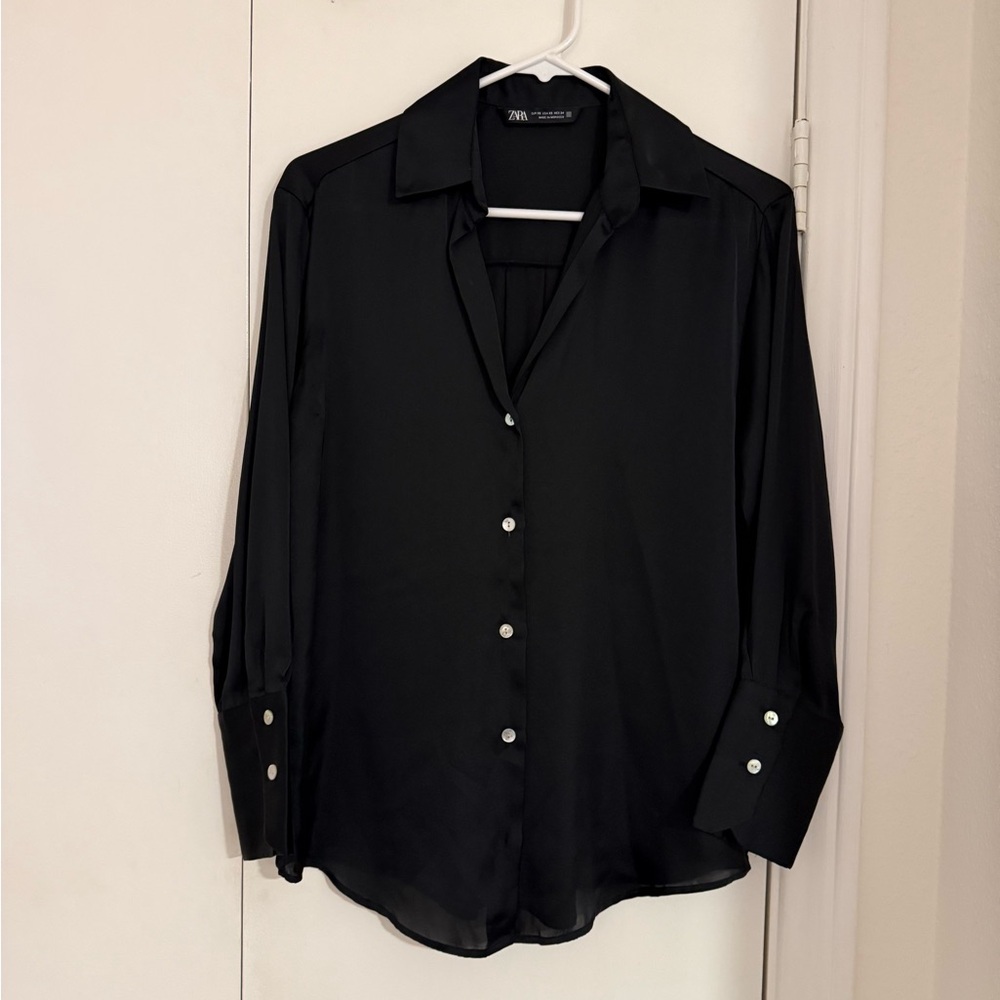 Zara Classic Black Dress Satin Shirt